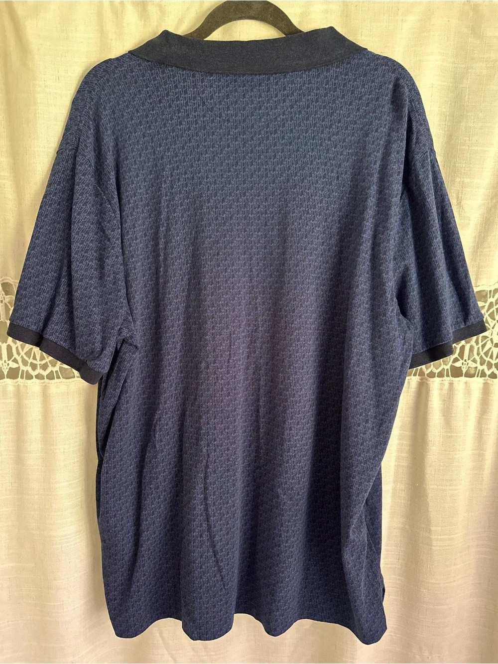 Ralph Lauren Men’s Blue Patterned Polo with Dark Contrast Collar